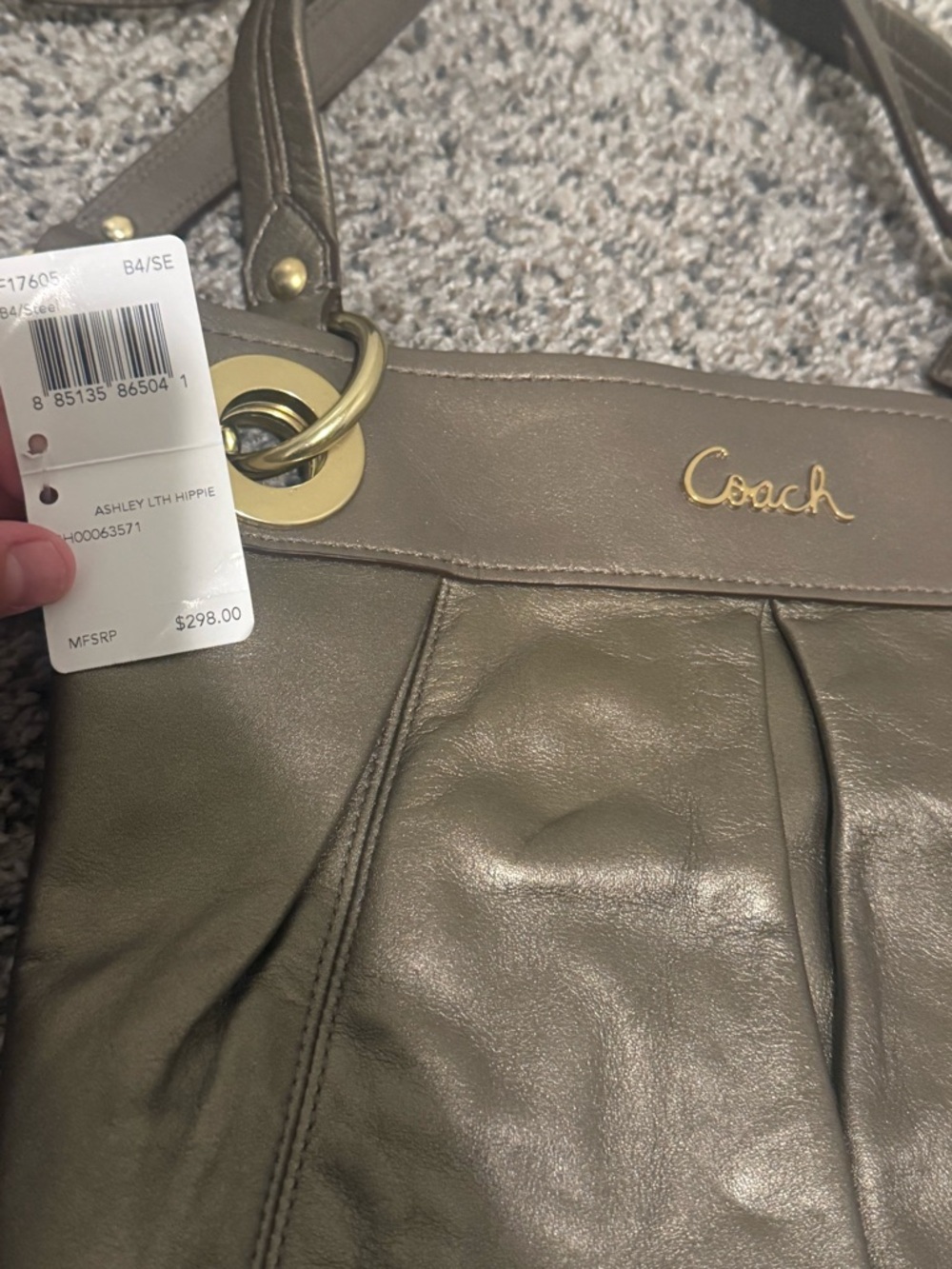 NWT Coach Ashley Leather Hippie Crossbody Bag Metallic Vintage - Picture 4 of 7